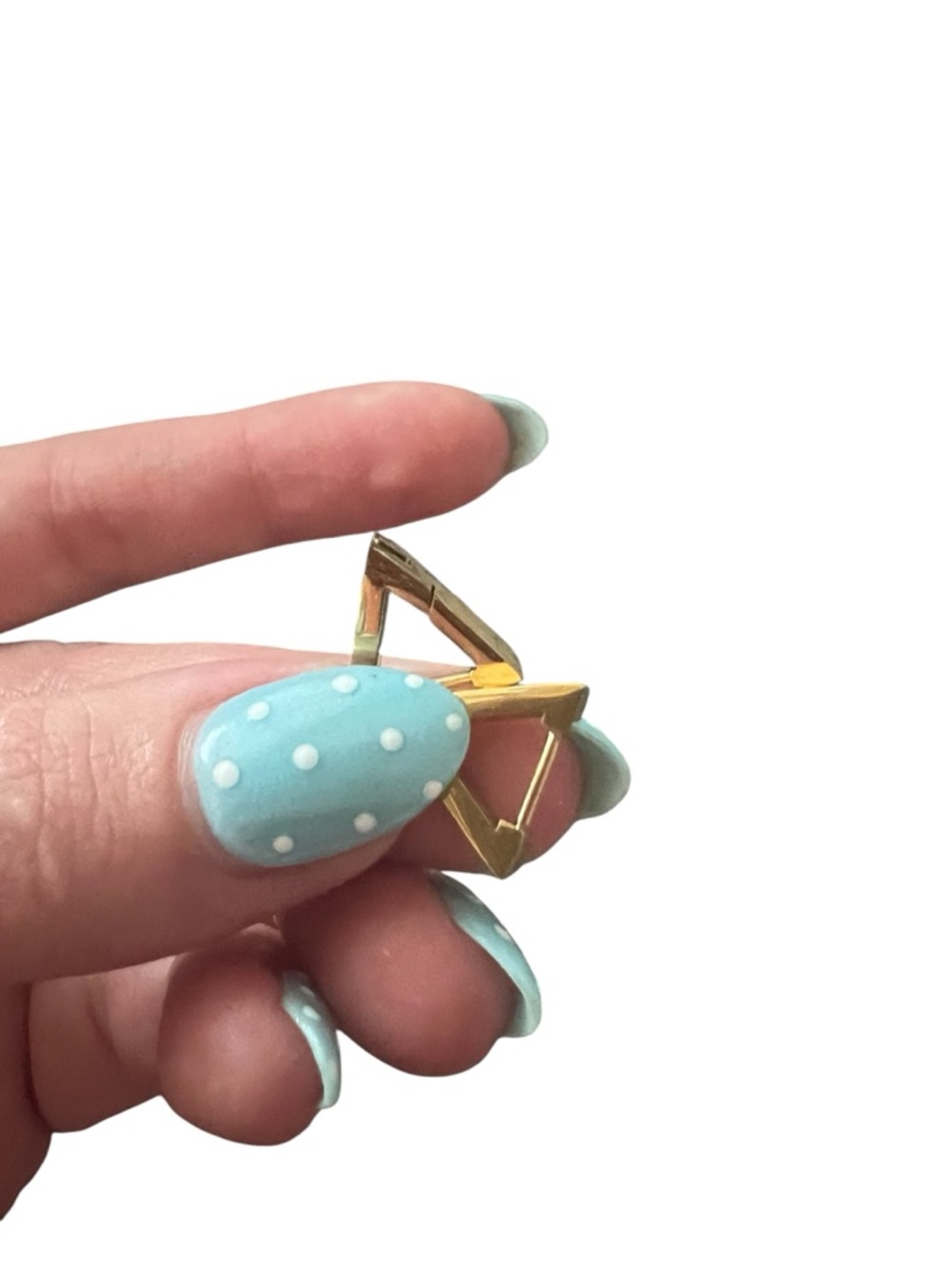 💘18K Gold Plated Over Stainless Steel Triangle Huggie Earrings - Picture 4 of 4